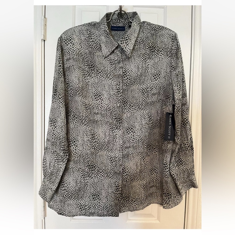 🌸 NWT Karen Scott Womens Size 2X Snake Print Button Down Career Top